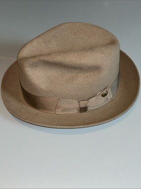 Beaver hats Classic Beige Fedora 100% Genuine Fur Size 7 3/4